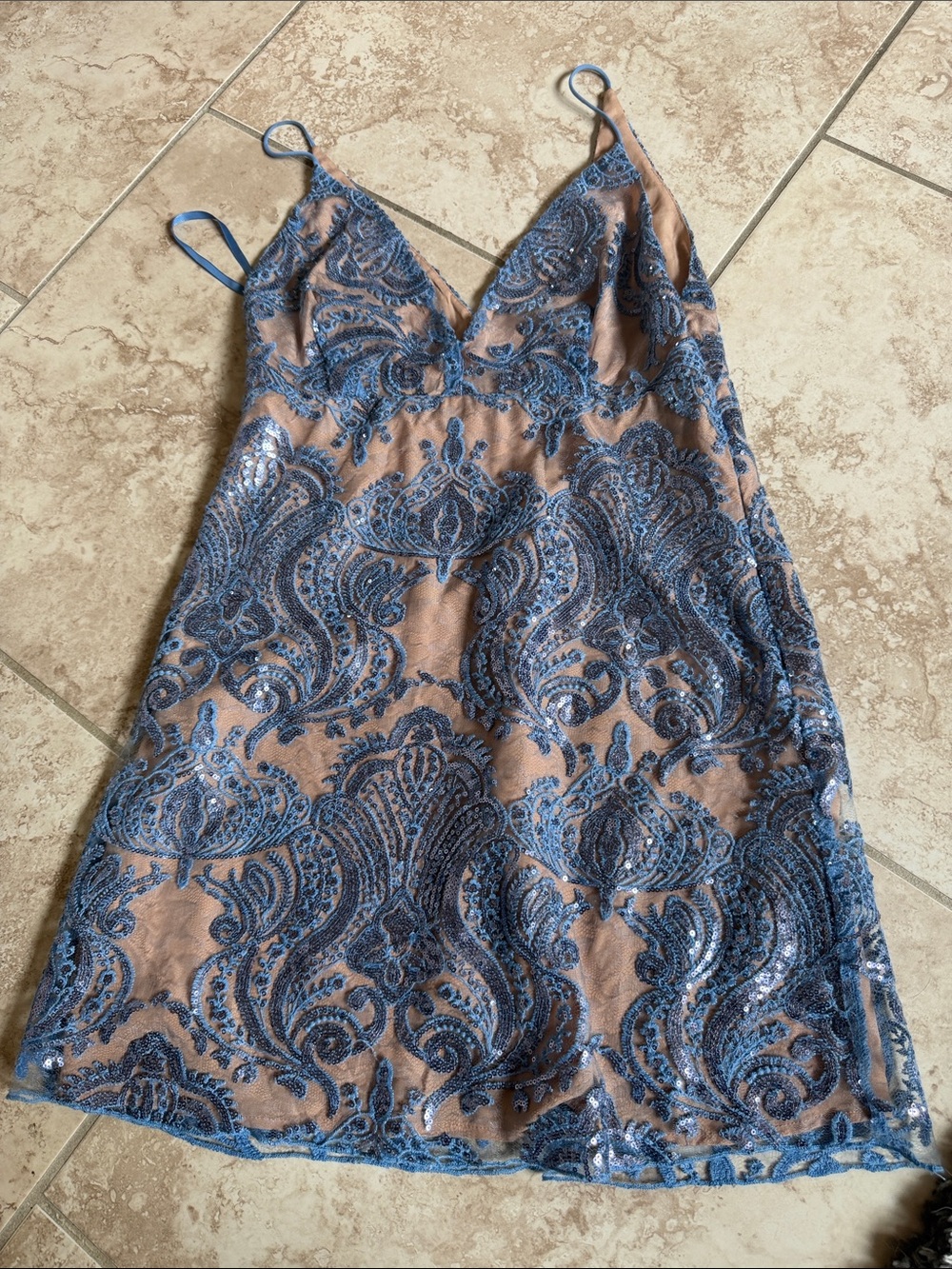 Free people nude and blue sequin dress size 12